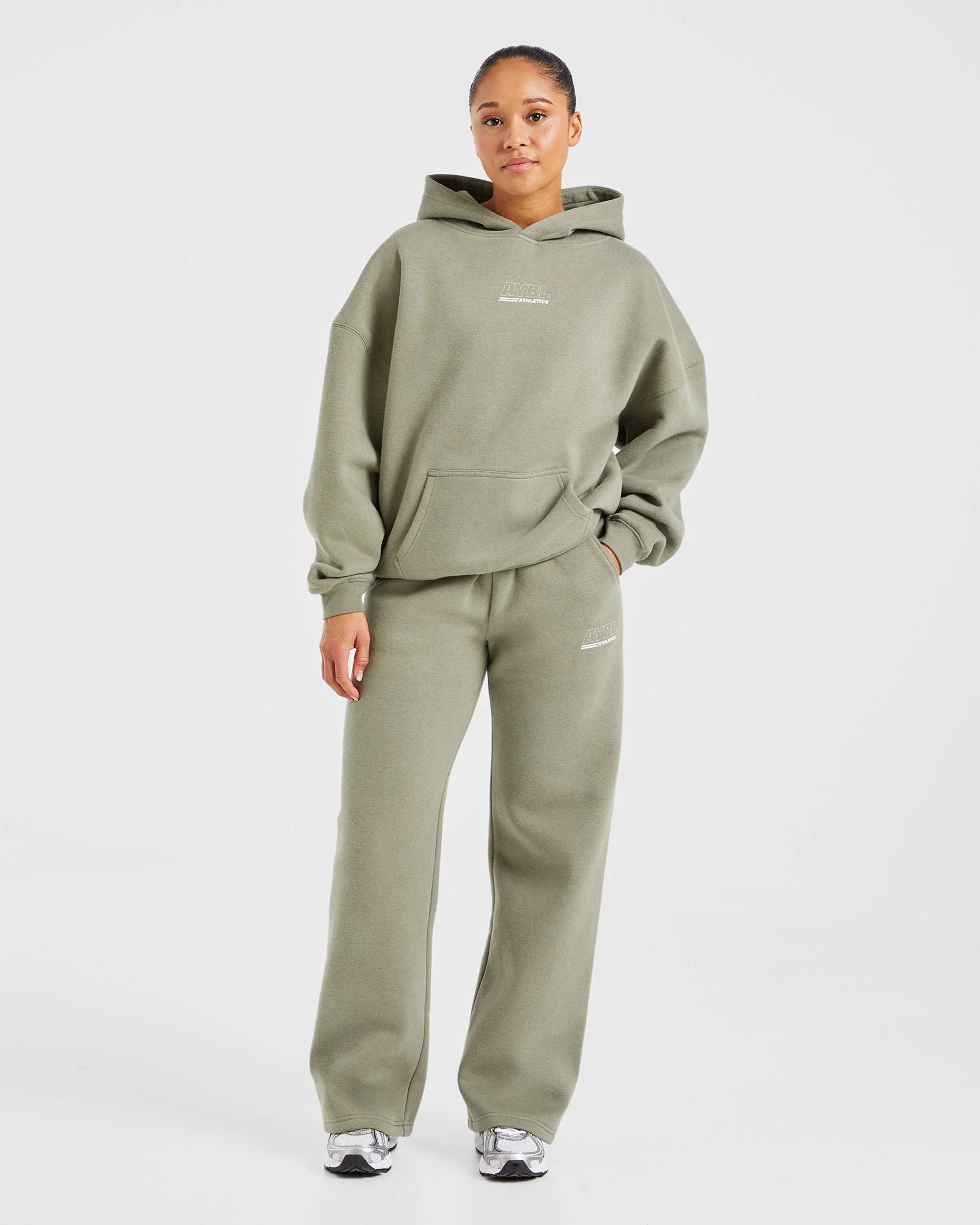 Athletics Track Oversized Straight Leg Joggers - Muted Olive - Image 3