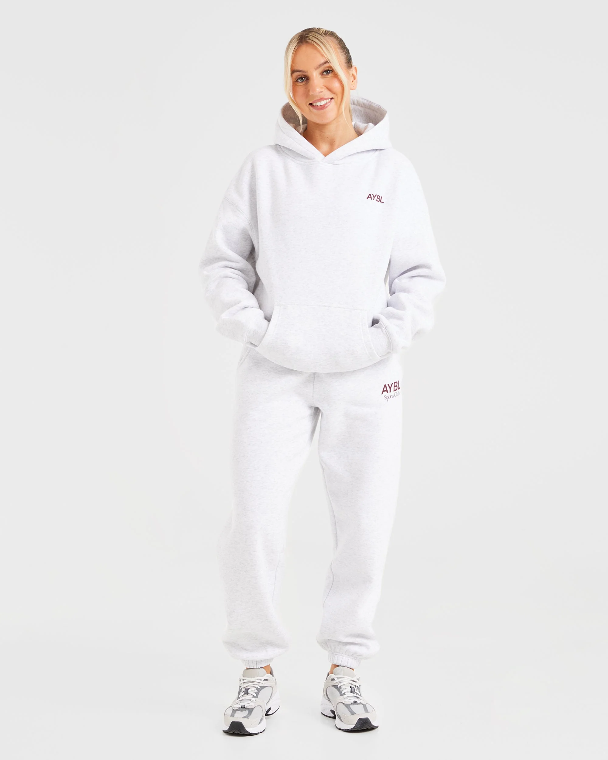 AYBL Sports Club Oversized Hoodie - Grey Marl/Burgundy - Image 3