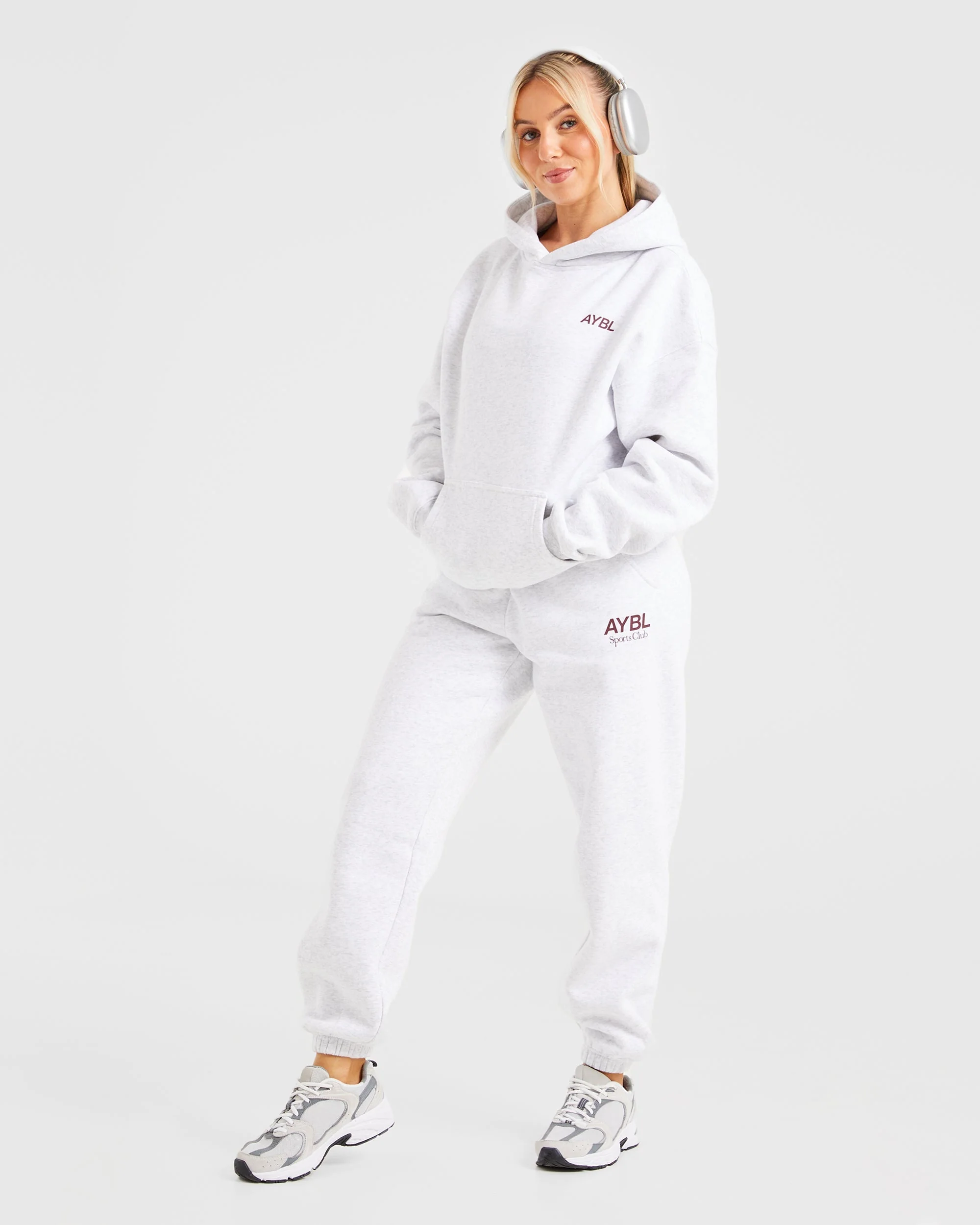 AYBL Sports Club Oversized Hoodie - Grey Marl/Burgundy - Image 7