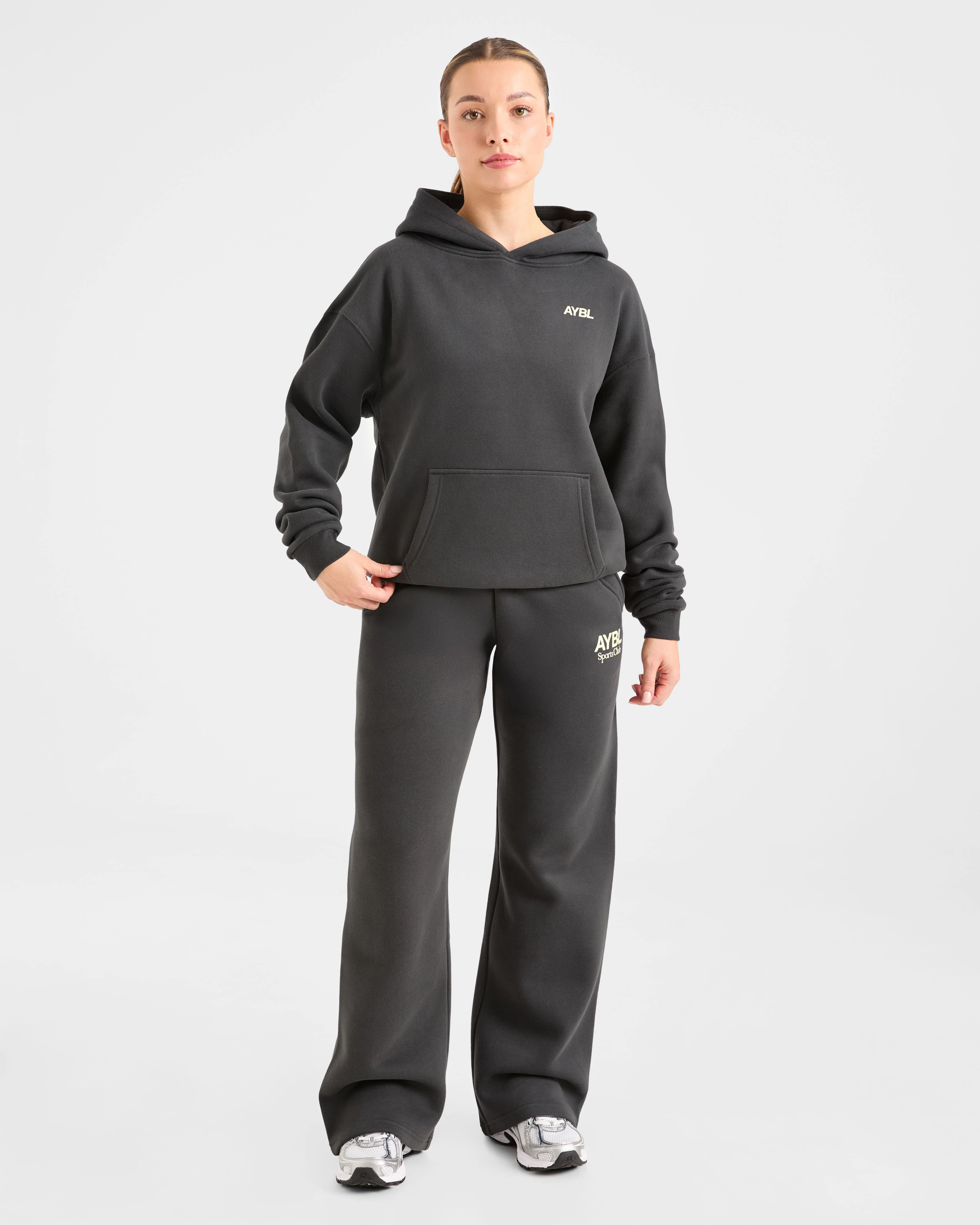 AYBL Sports Club Oversized Straight Leg Joggers - Charcoal/Yellow - Image 3