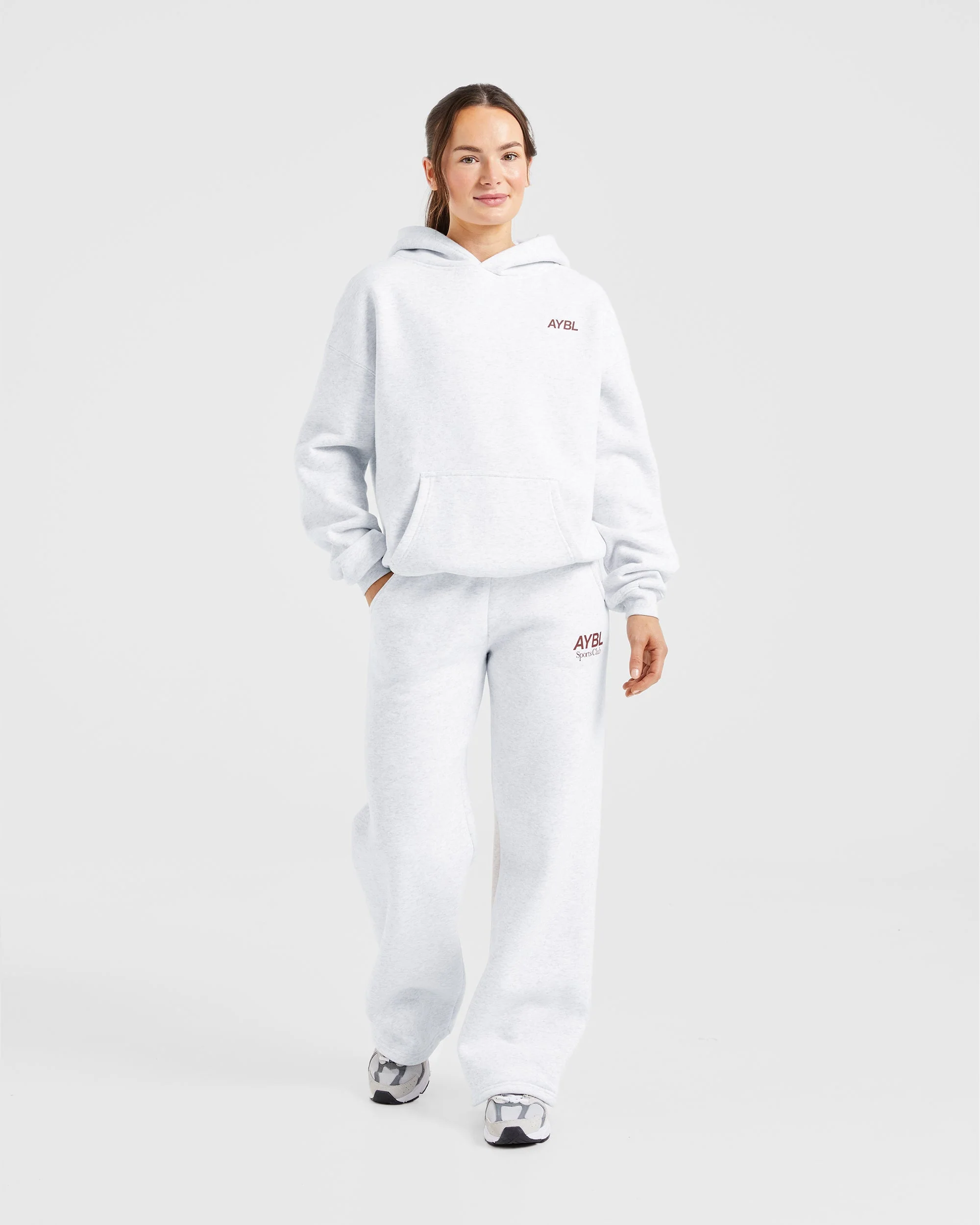 AYBL Sports Club Oversized Straight Leg Joggers - Grey Marl/Burgundy - Image 3