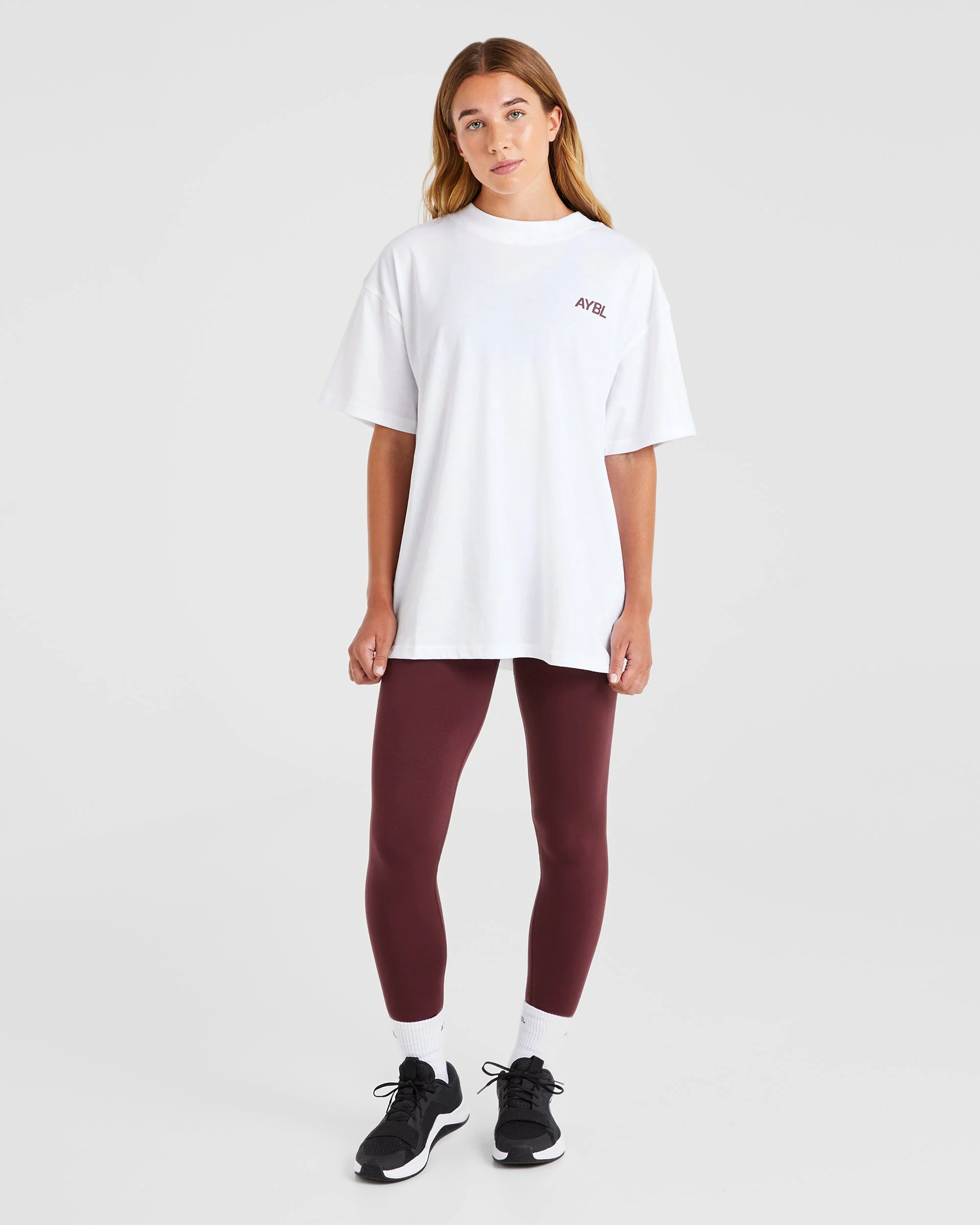 AYBL Sports Club Oversized T Shirt - White/Burgundy - Image 4