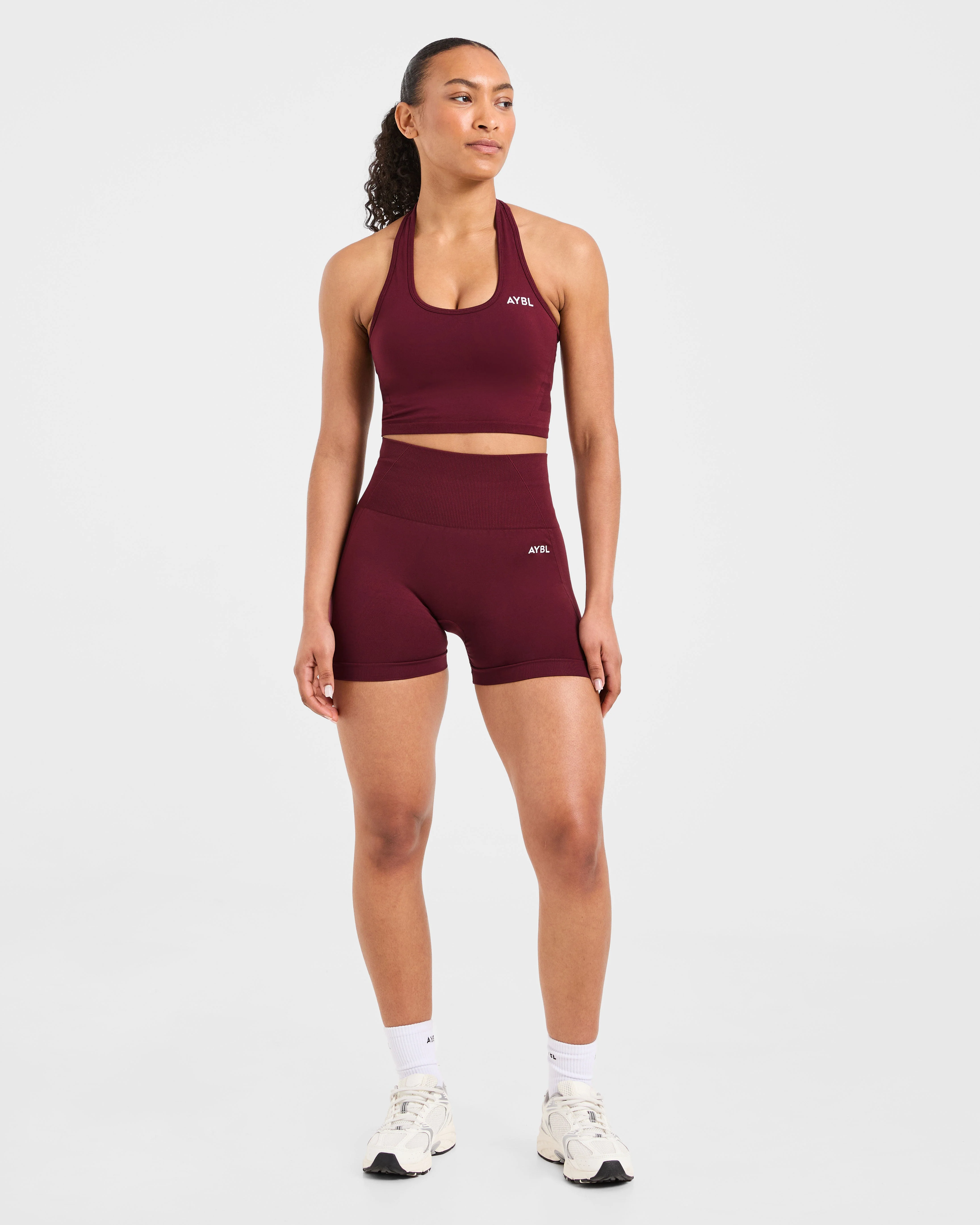 Empower Seamless Halterneck Crop Top - Red Wine - Image 3