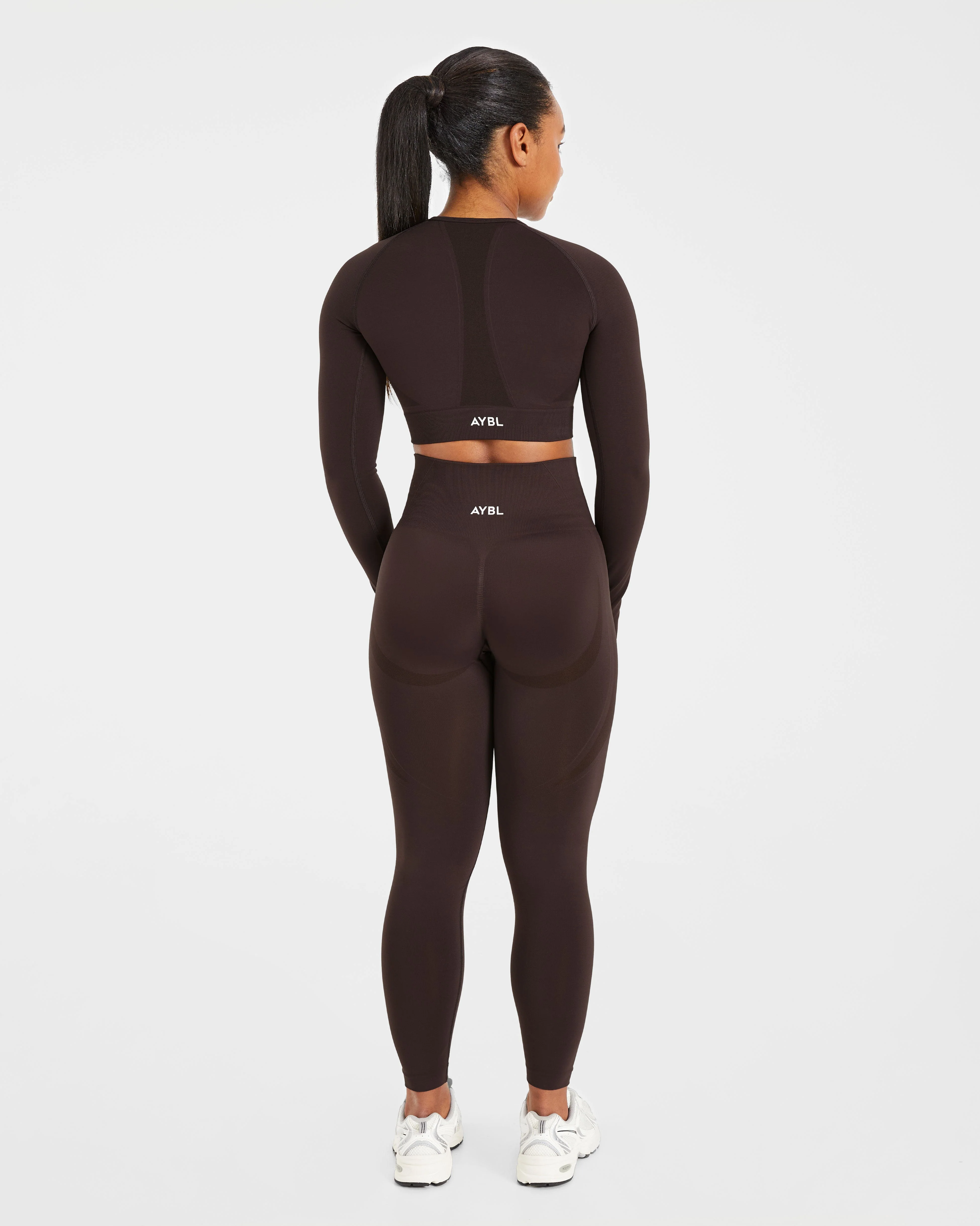 Empower Seamless Long Sleeve Crop Top - Cocoa Brown - Image 4