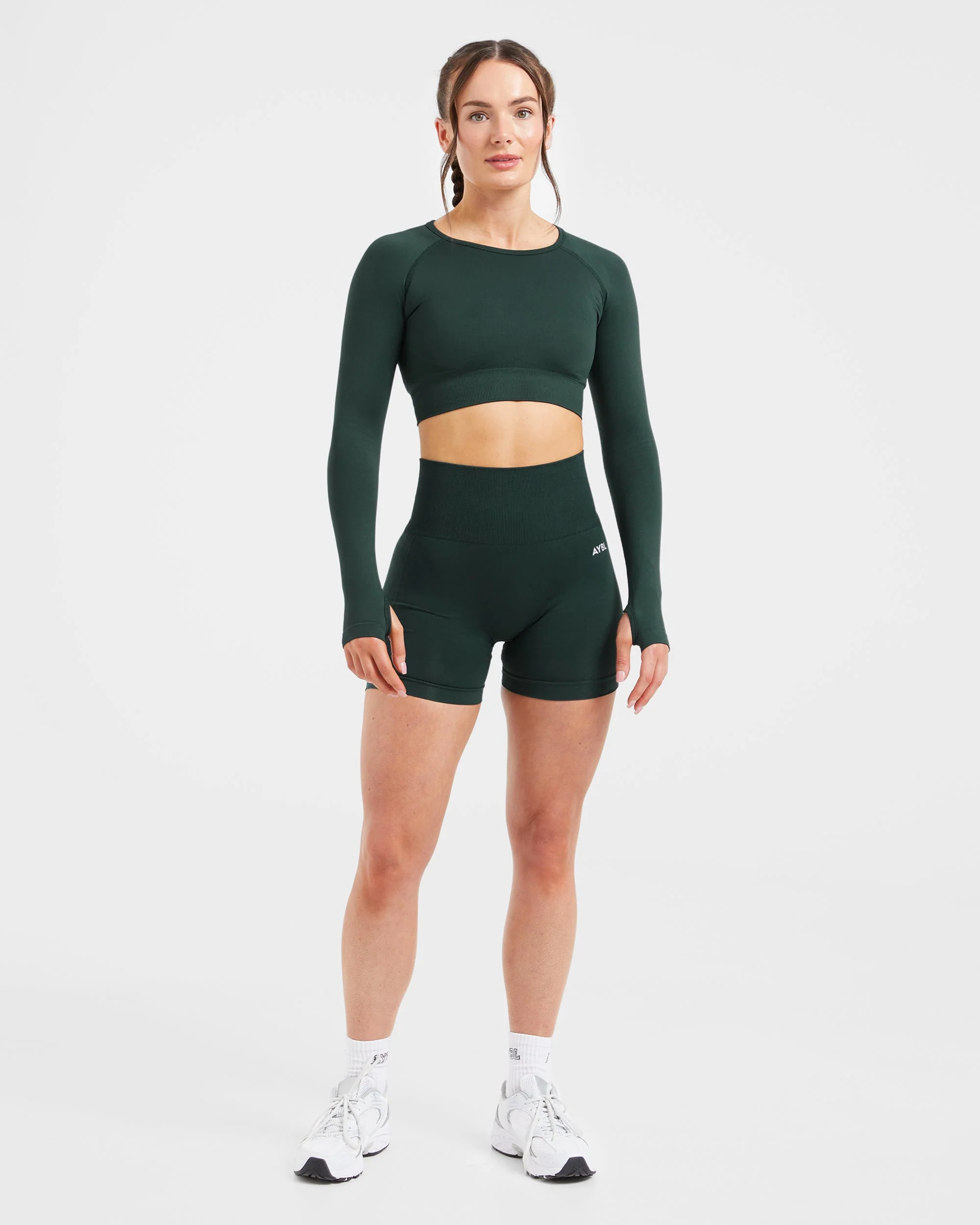 Empower Seamless Long Sleeve Crop Top - Dark Green - Image 3