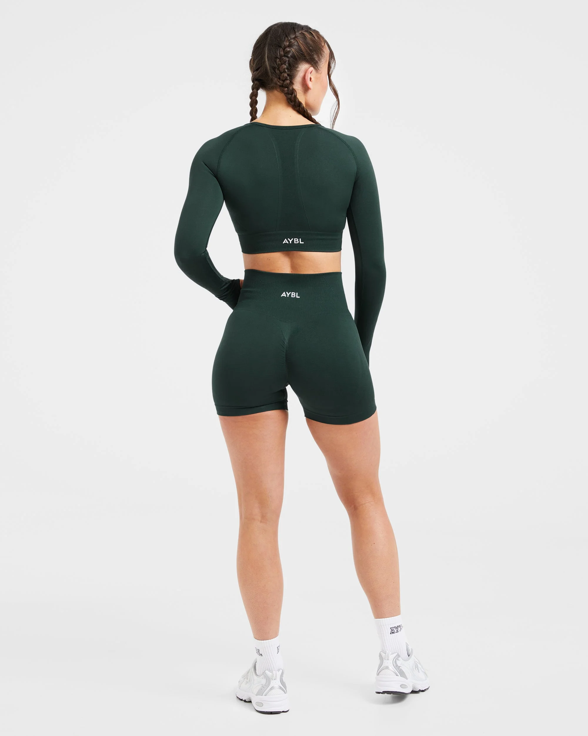 Empower Seamless Long Sleeve Crop Top - Dark Green - Image 4