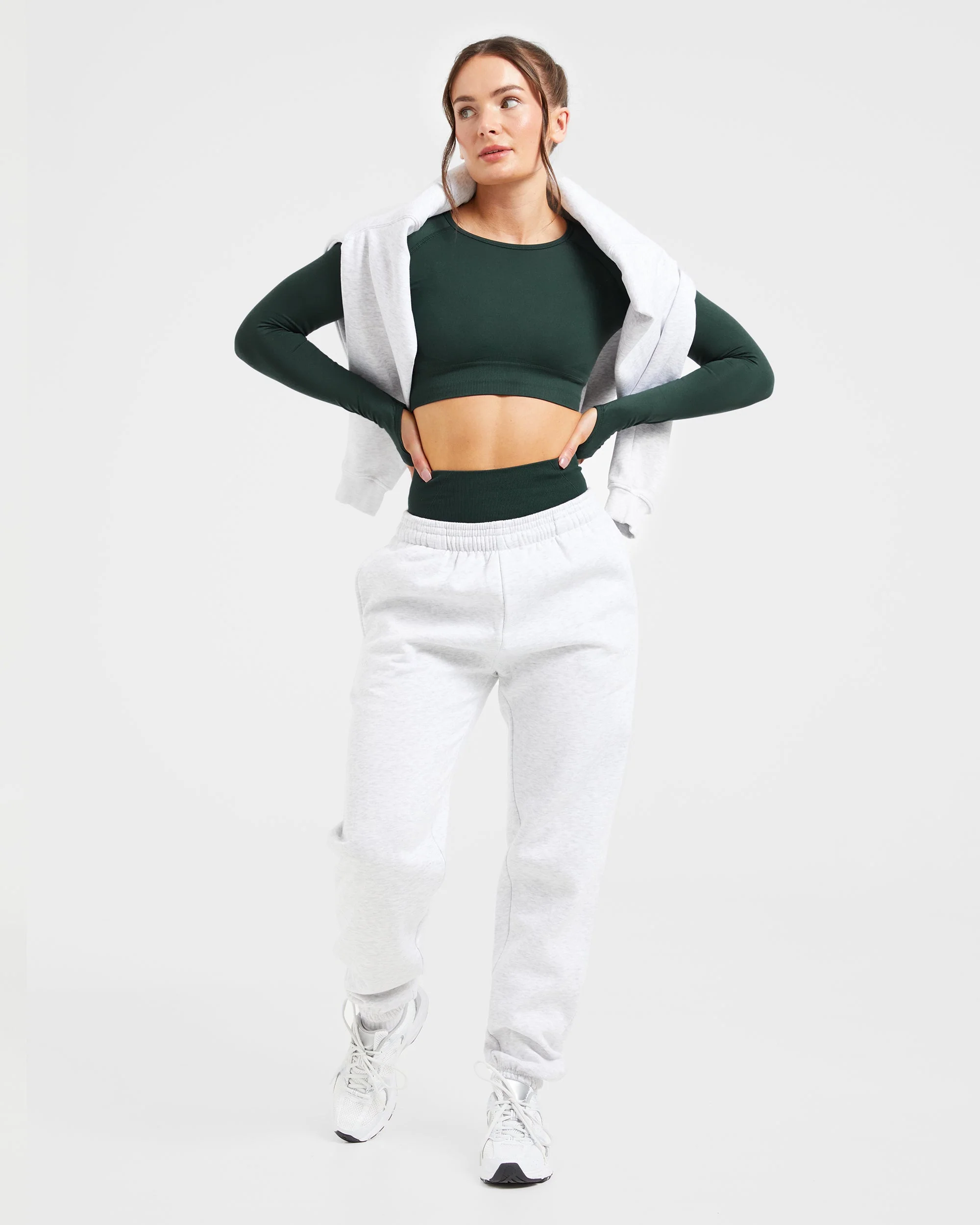 Empower Seamless Long Sleeve Crop Top - Dark Green - Image 8