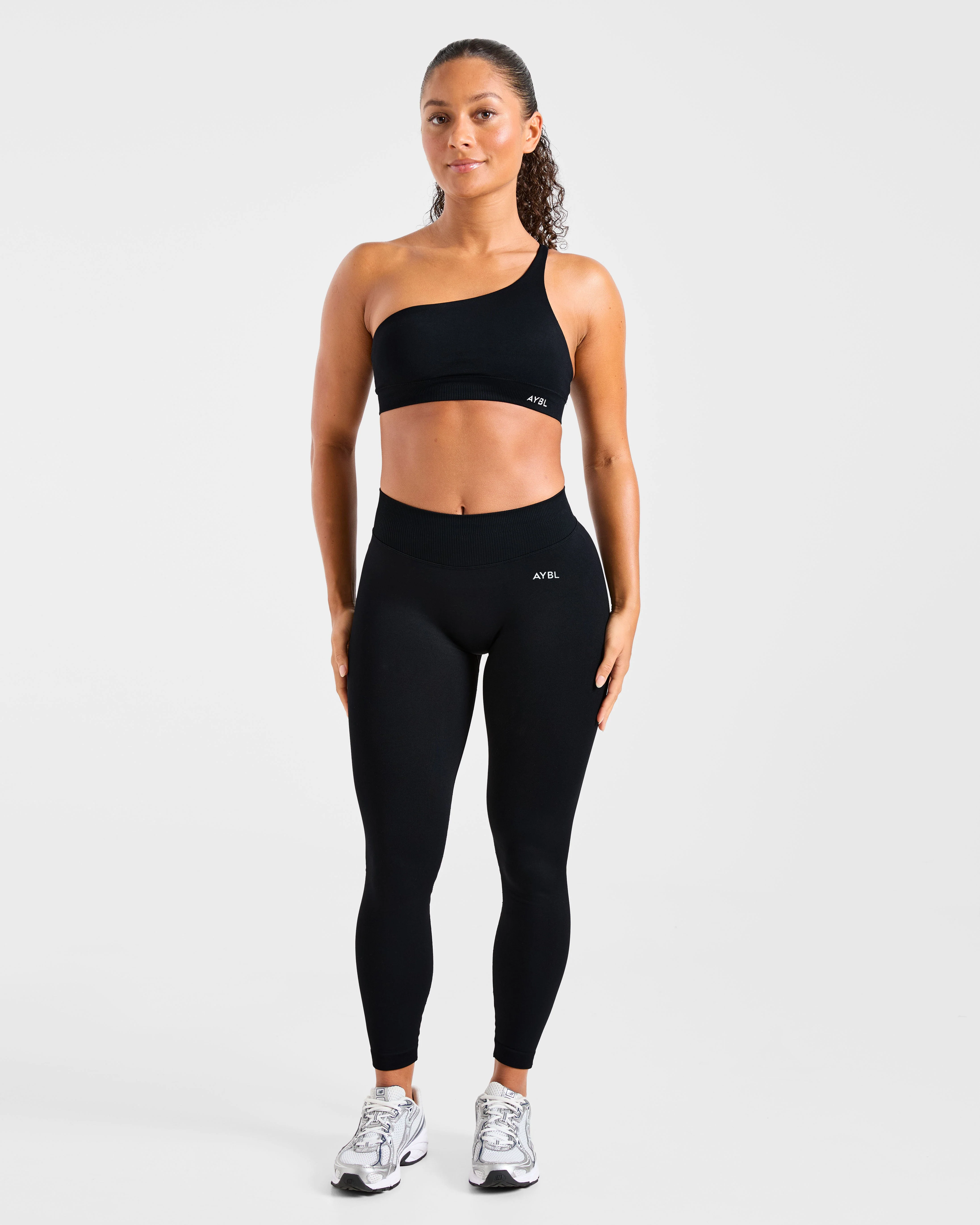 Enhance Seamless One Shoulder Sports Bra - Black - Image 3