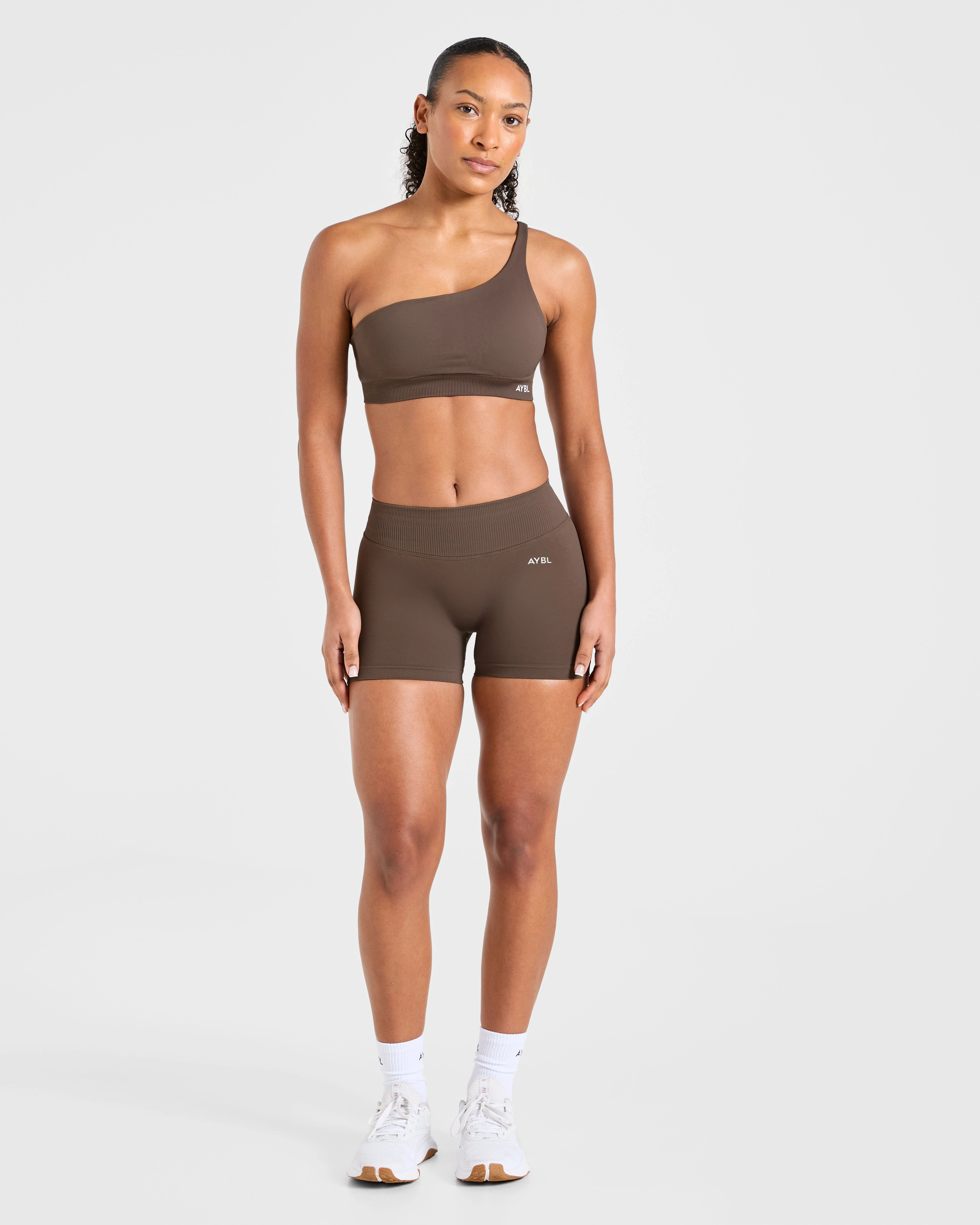 Enhance Seamless One Shoulder Sports Bra - Brown - Image 3