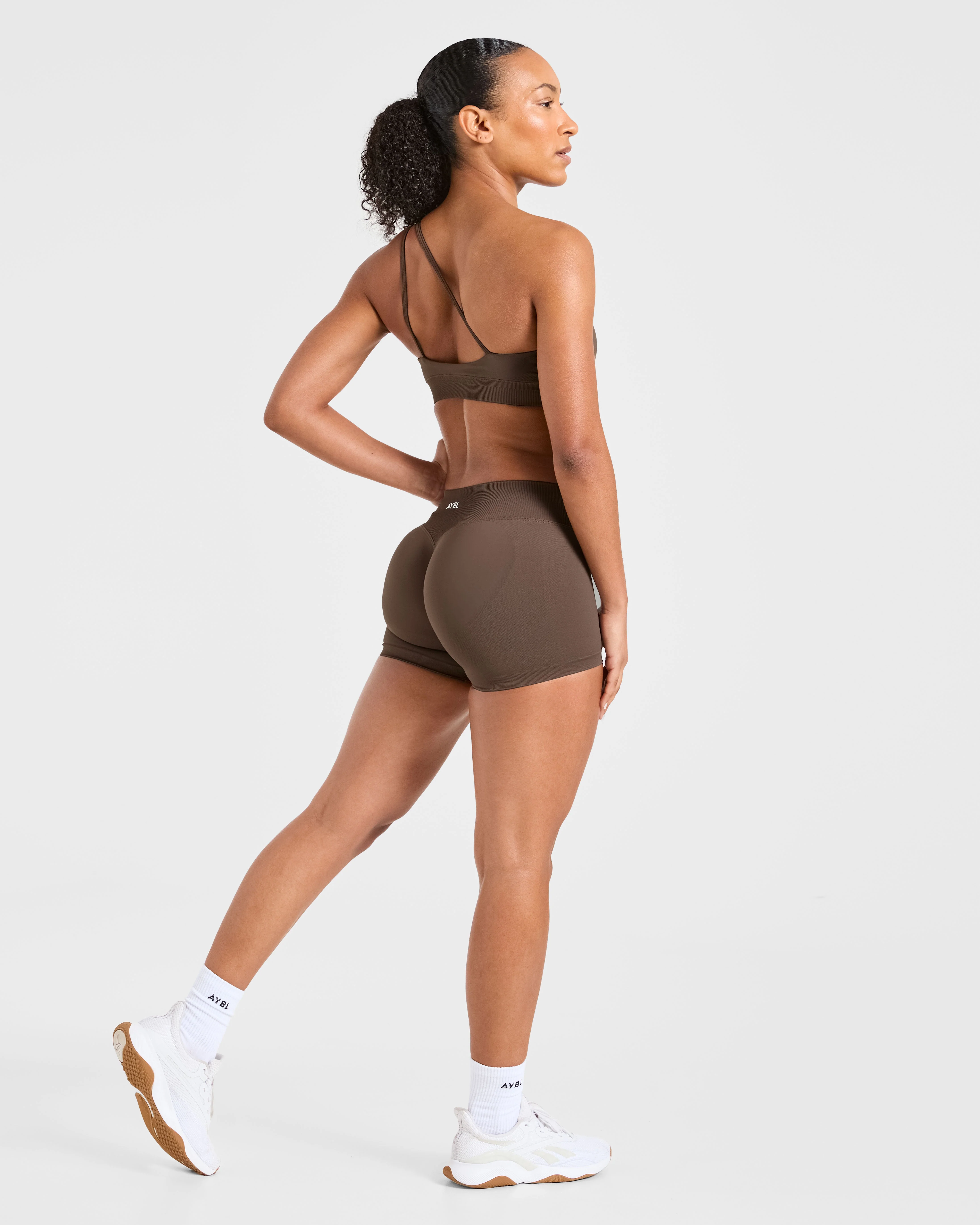 Enhance Seamless One Shoulder Sports Bra - Brown - Image 4