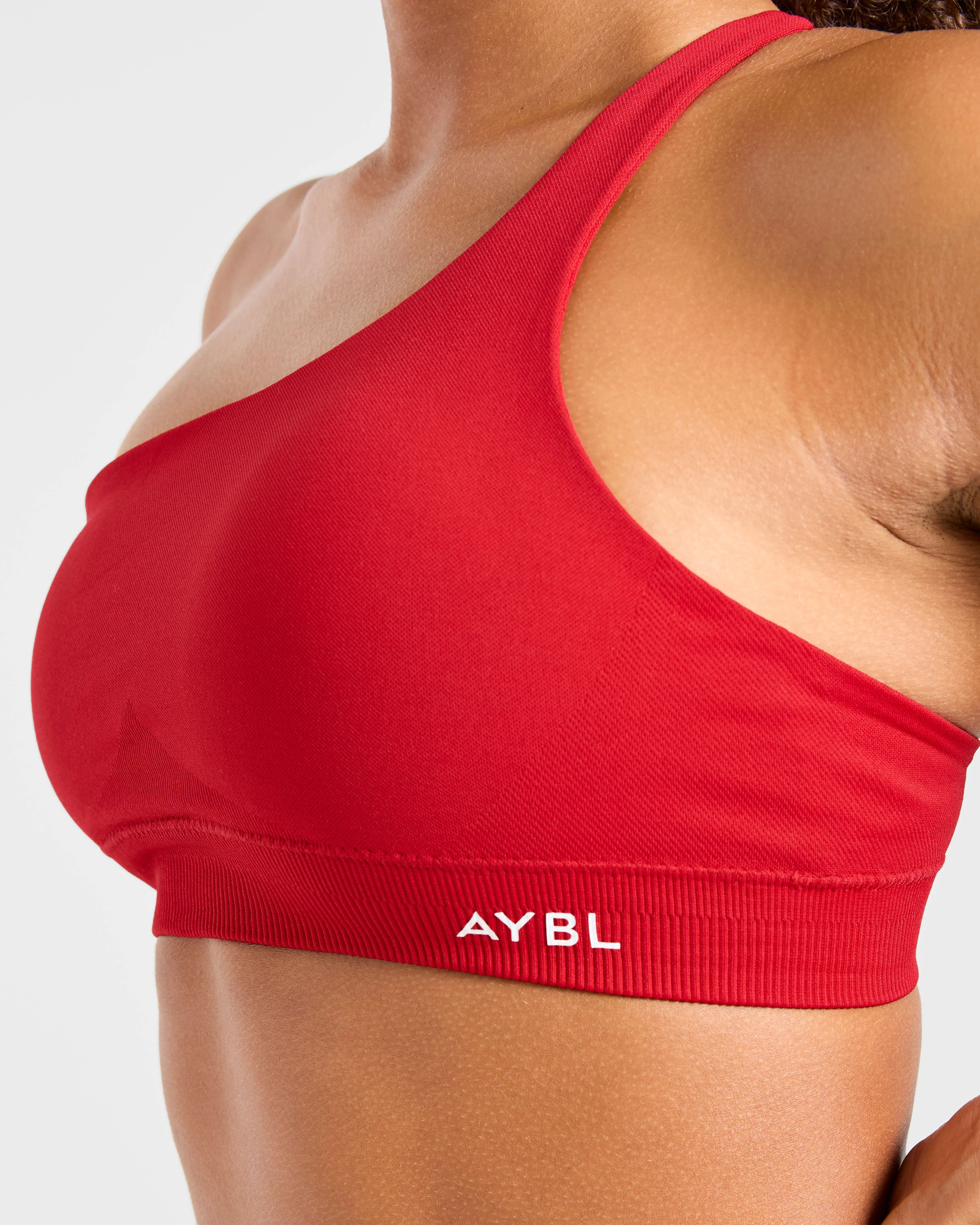 Enhance Seamless One Shoulder Sports Bra - Red - Image 5