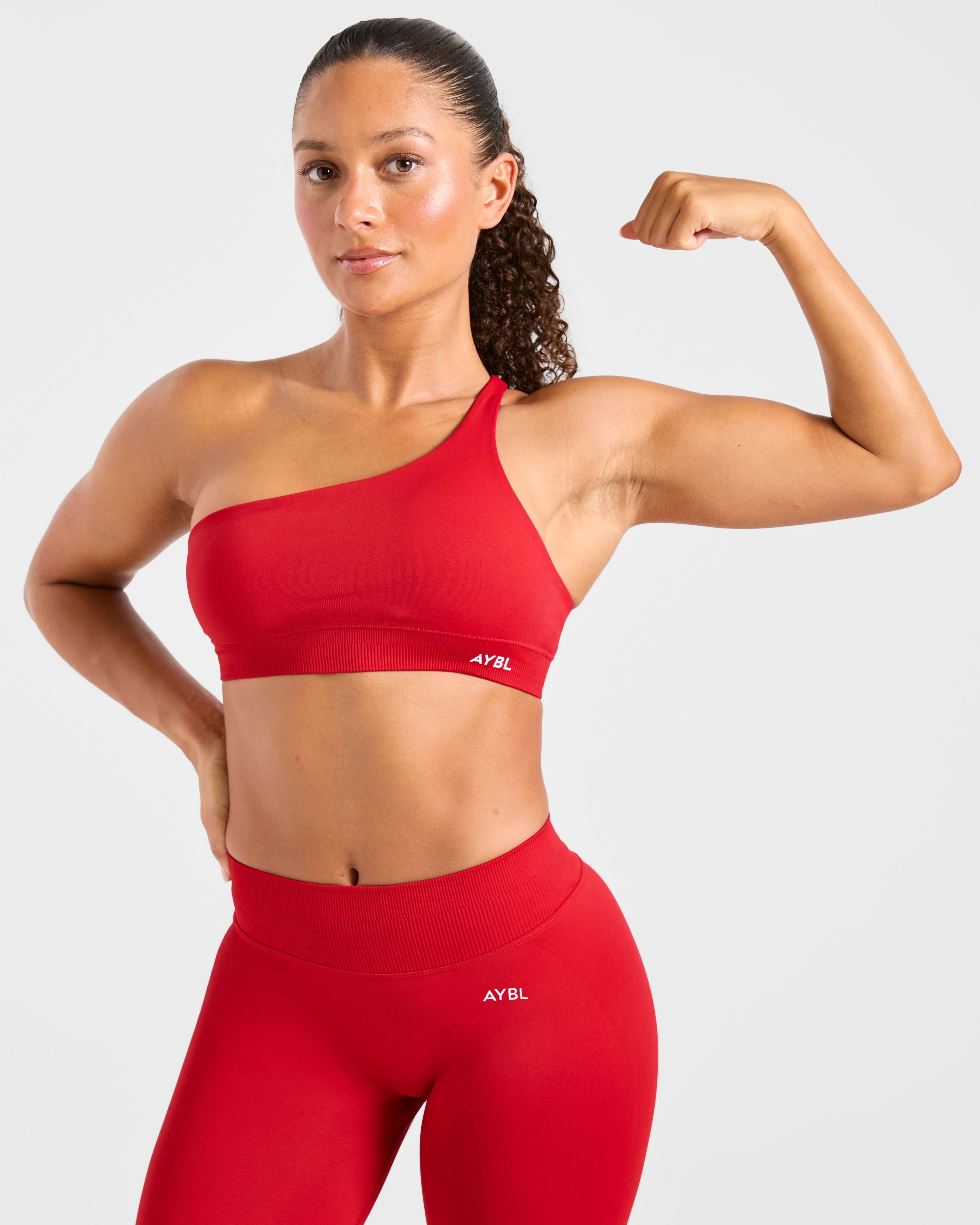 Enhance Seamless One Shoulder Sports Bra - Red - Image 7