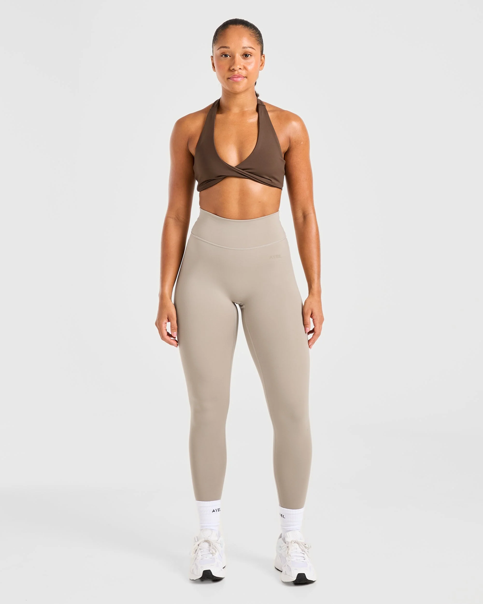 Essential Halterneck Sports Bra - Deep Cocoa Brown - Image 3