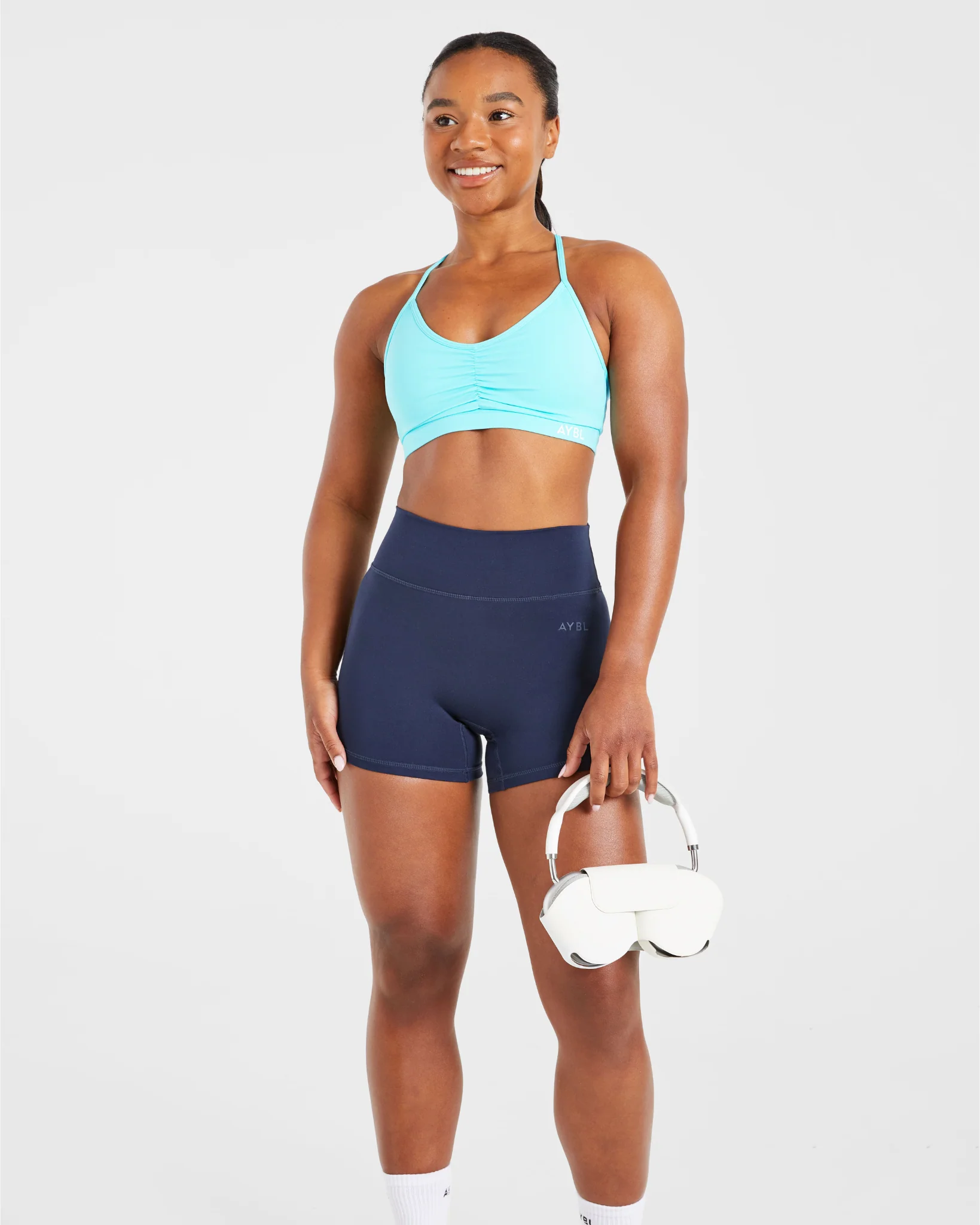 Essential Ruched Sports Bra - Aqua Blue - Image 8