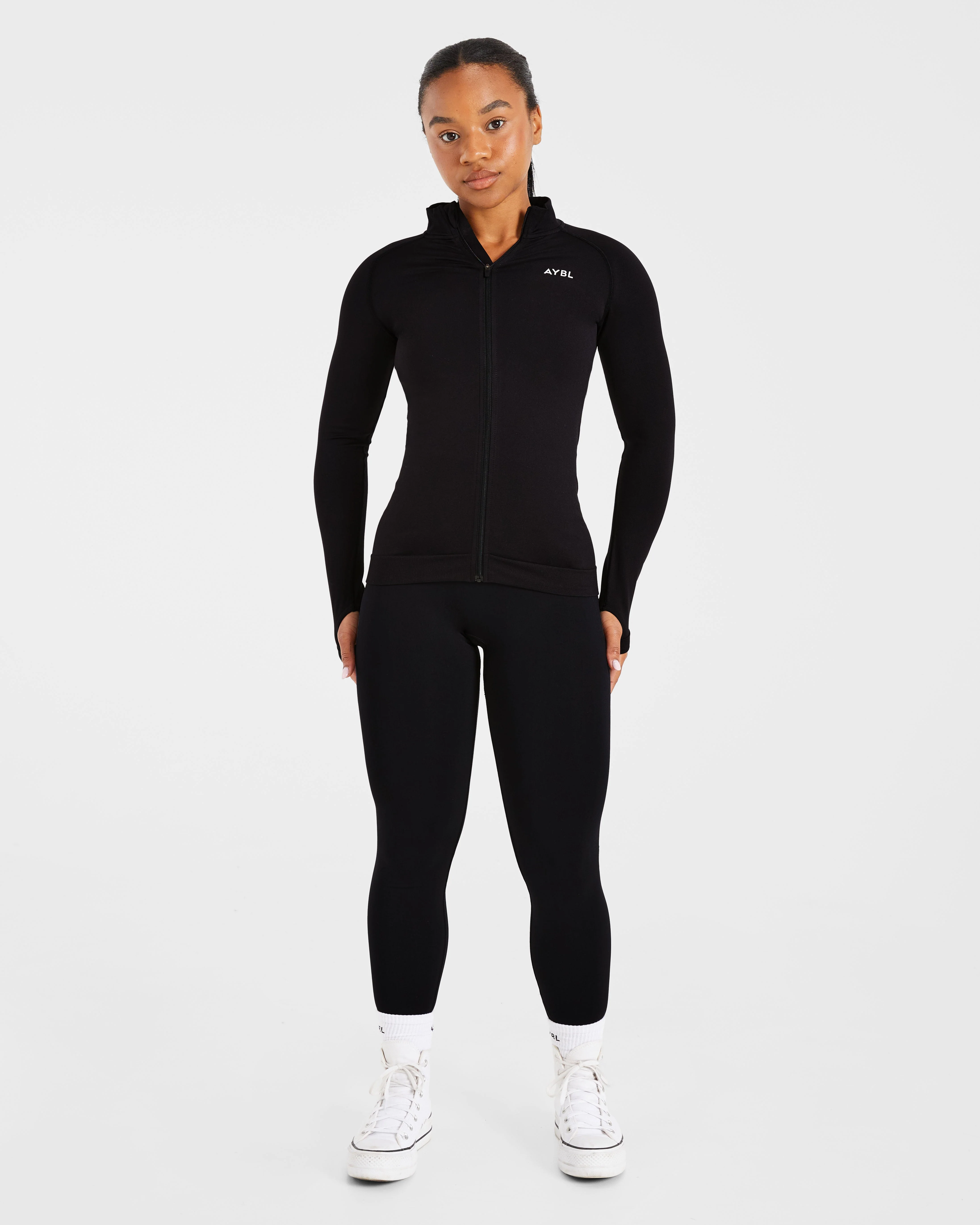 Essential Seamless Zip Jacket - Black - Image 3