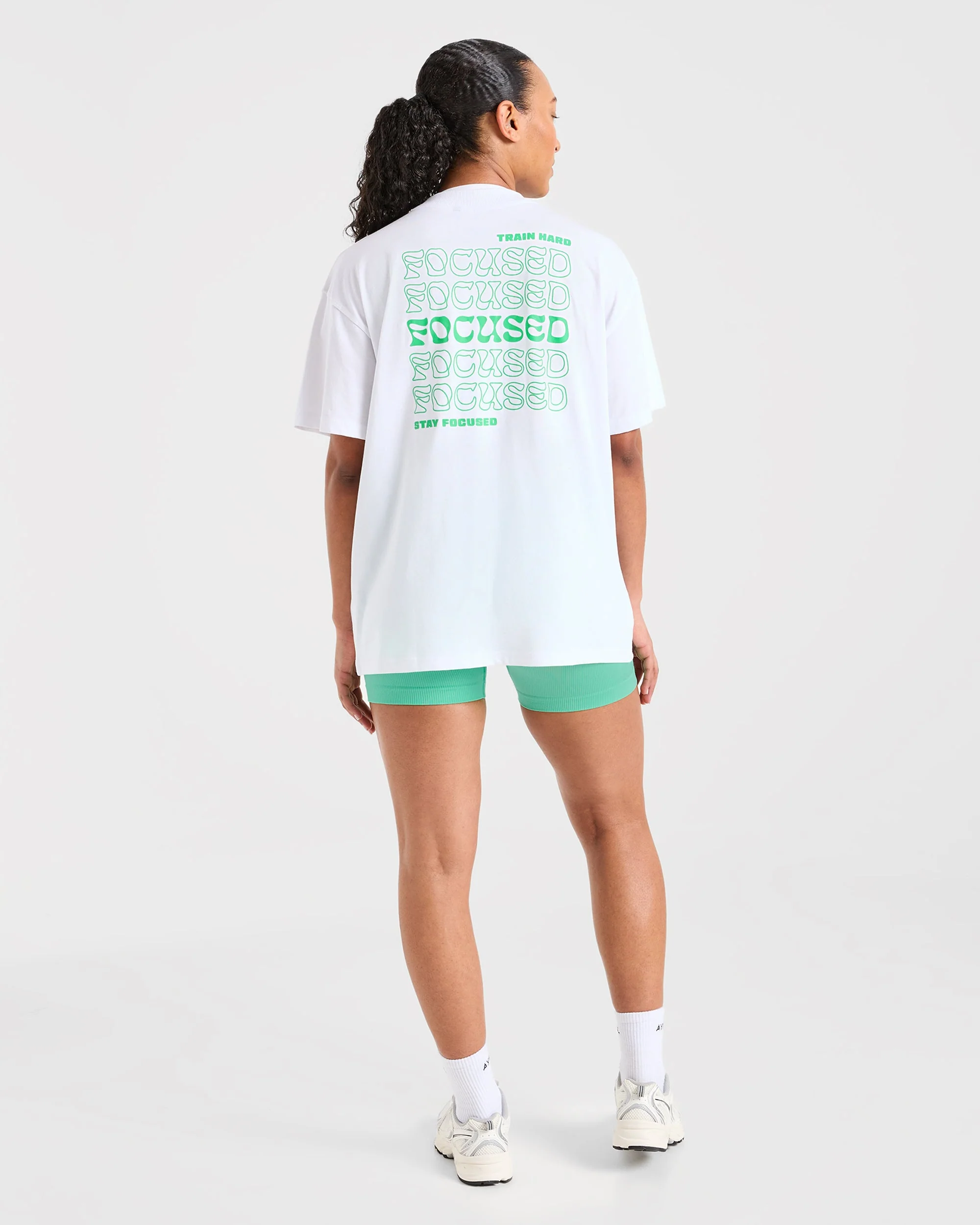 Focused Wavy Oversized T Shirt - White/Green - Image 3