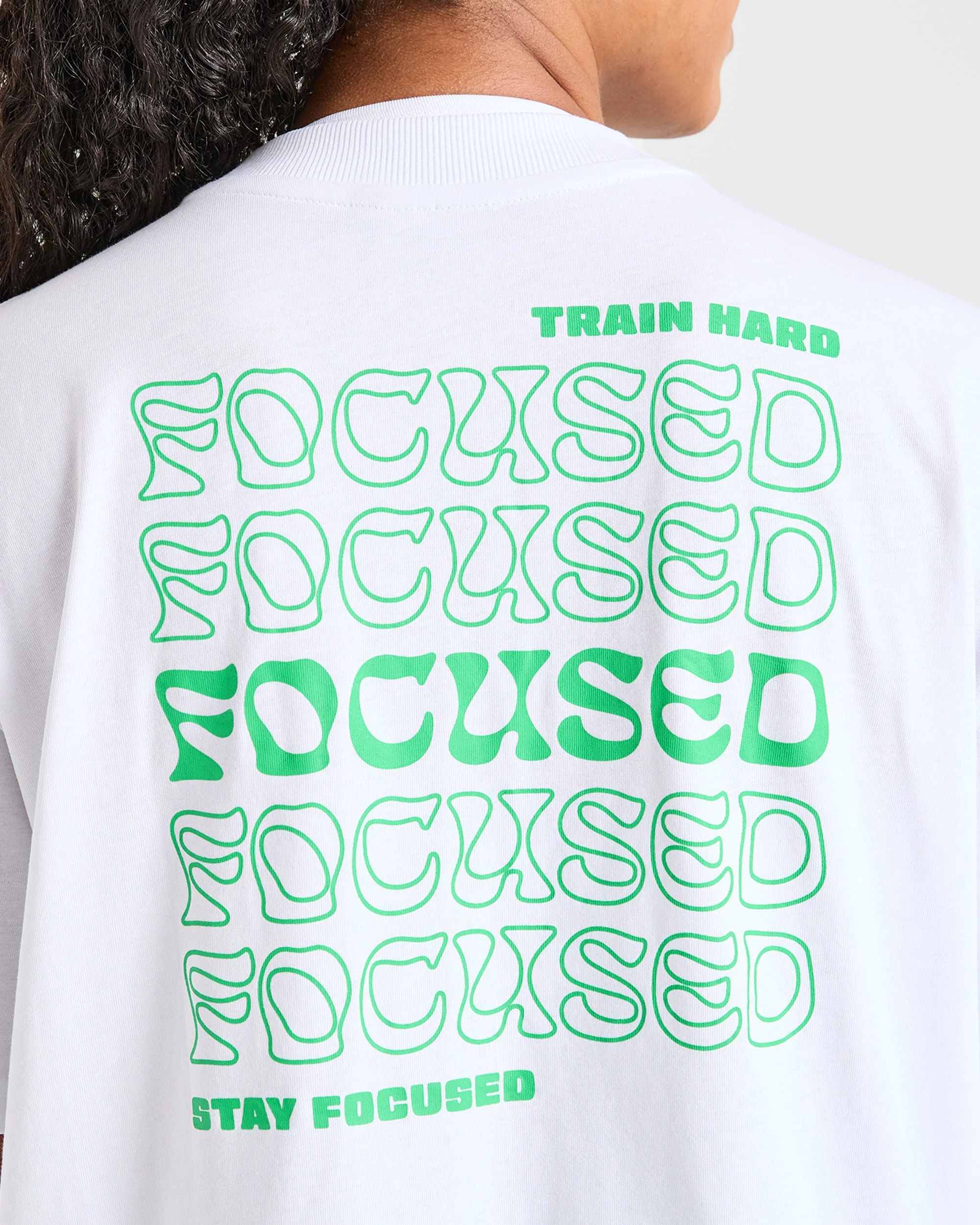 Focused Wavy Oversized T Shirt - White/Green - Image 5