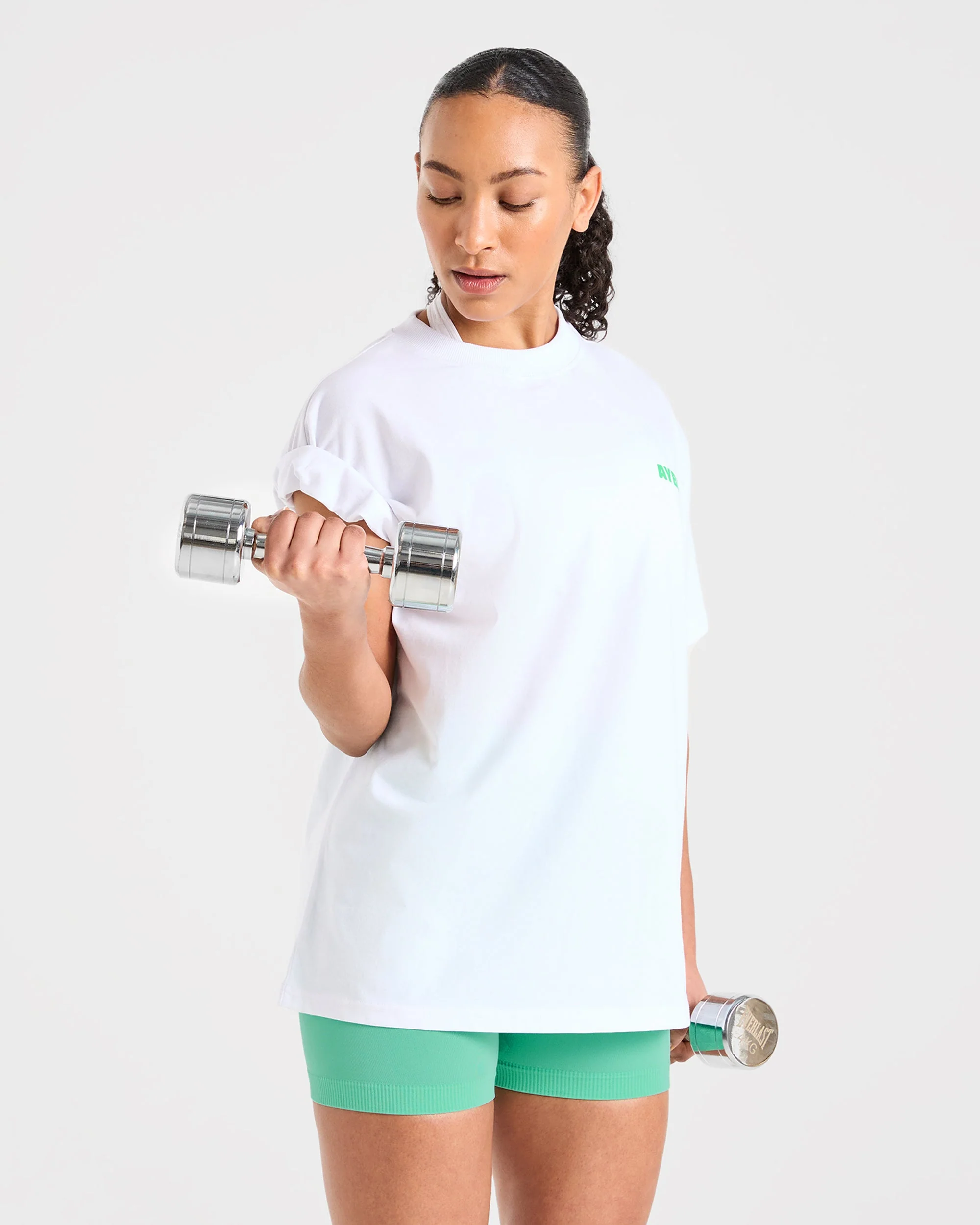 Focused Wavy Oversized T Shirt - White/Green - Image 8