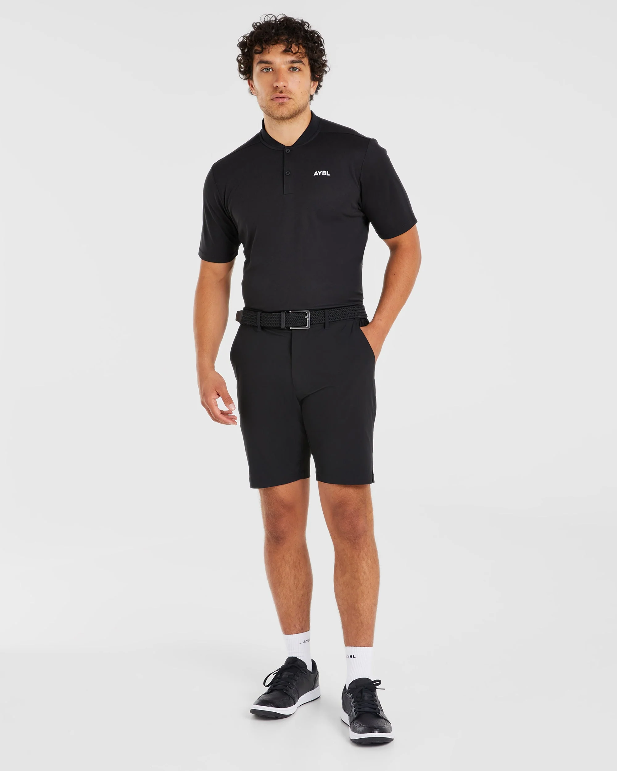 Performance Collarless Polo Shirt - Black - Image 3