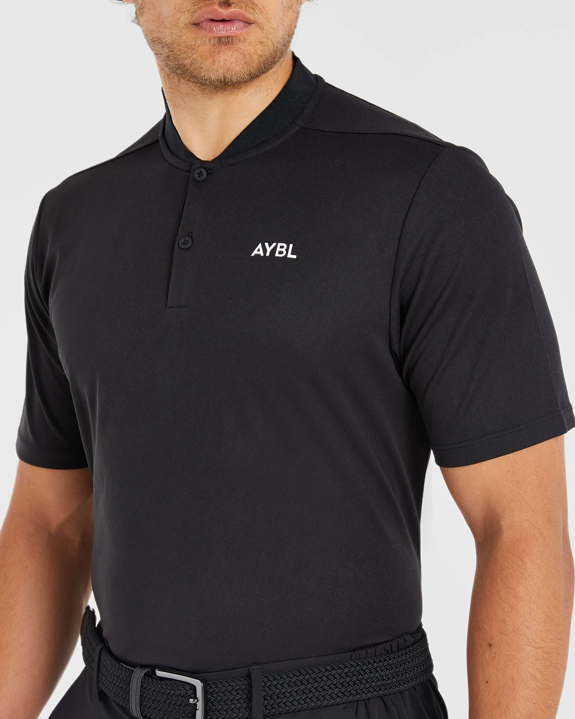 Performance Collarless Polo Shirt - Black - Image 5