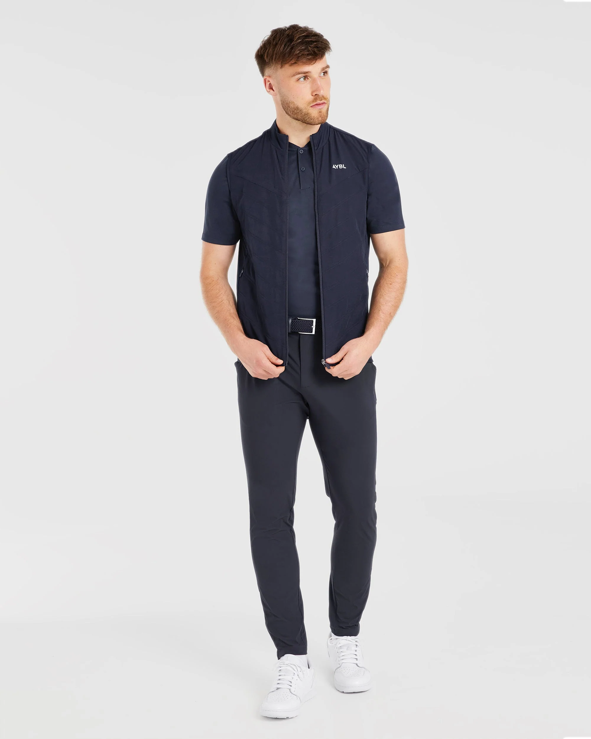 Performance Collarless Polo Shirt - Navy - Image 8
