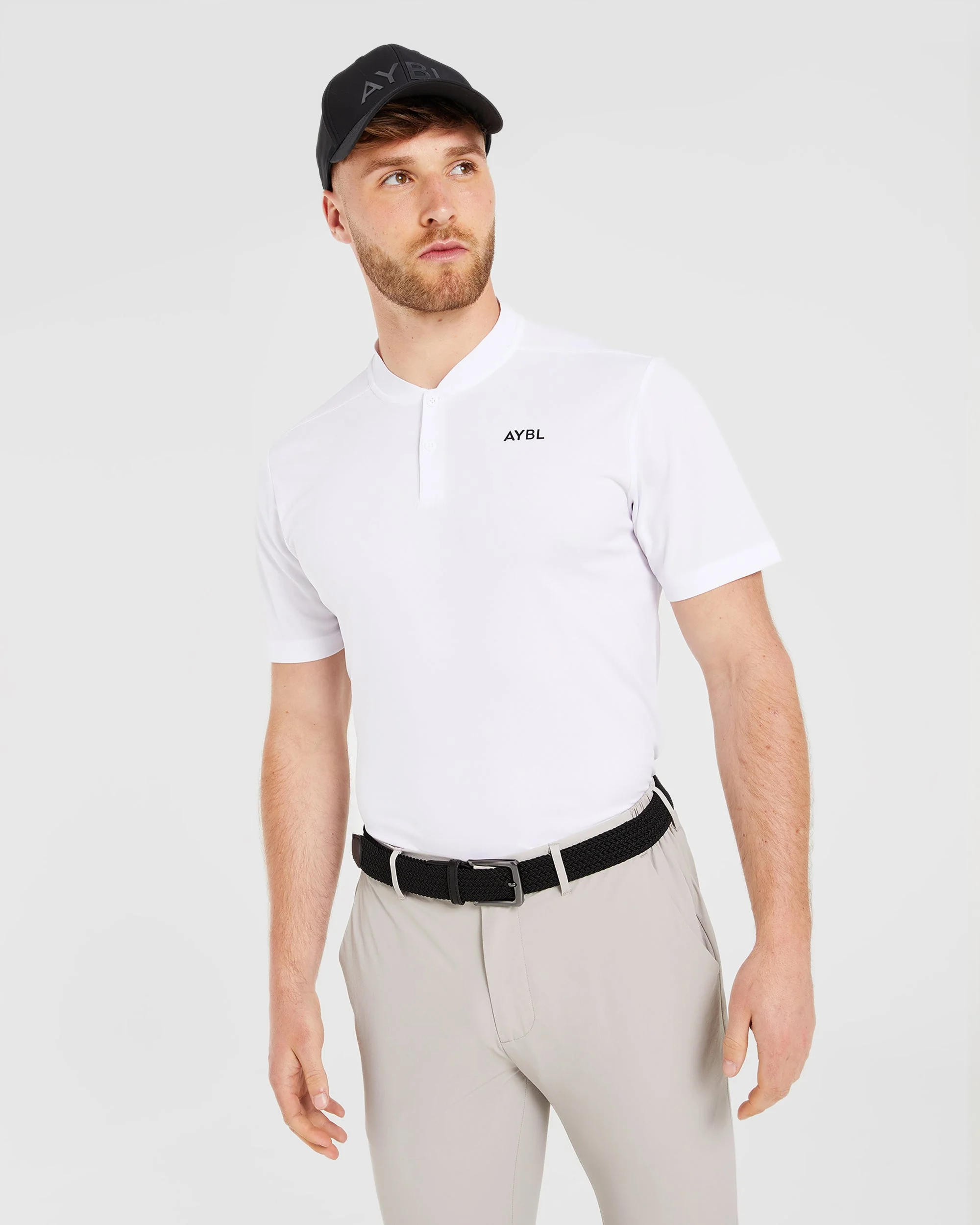 Performance Collarless Polo Shirt - White - Image 8