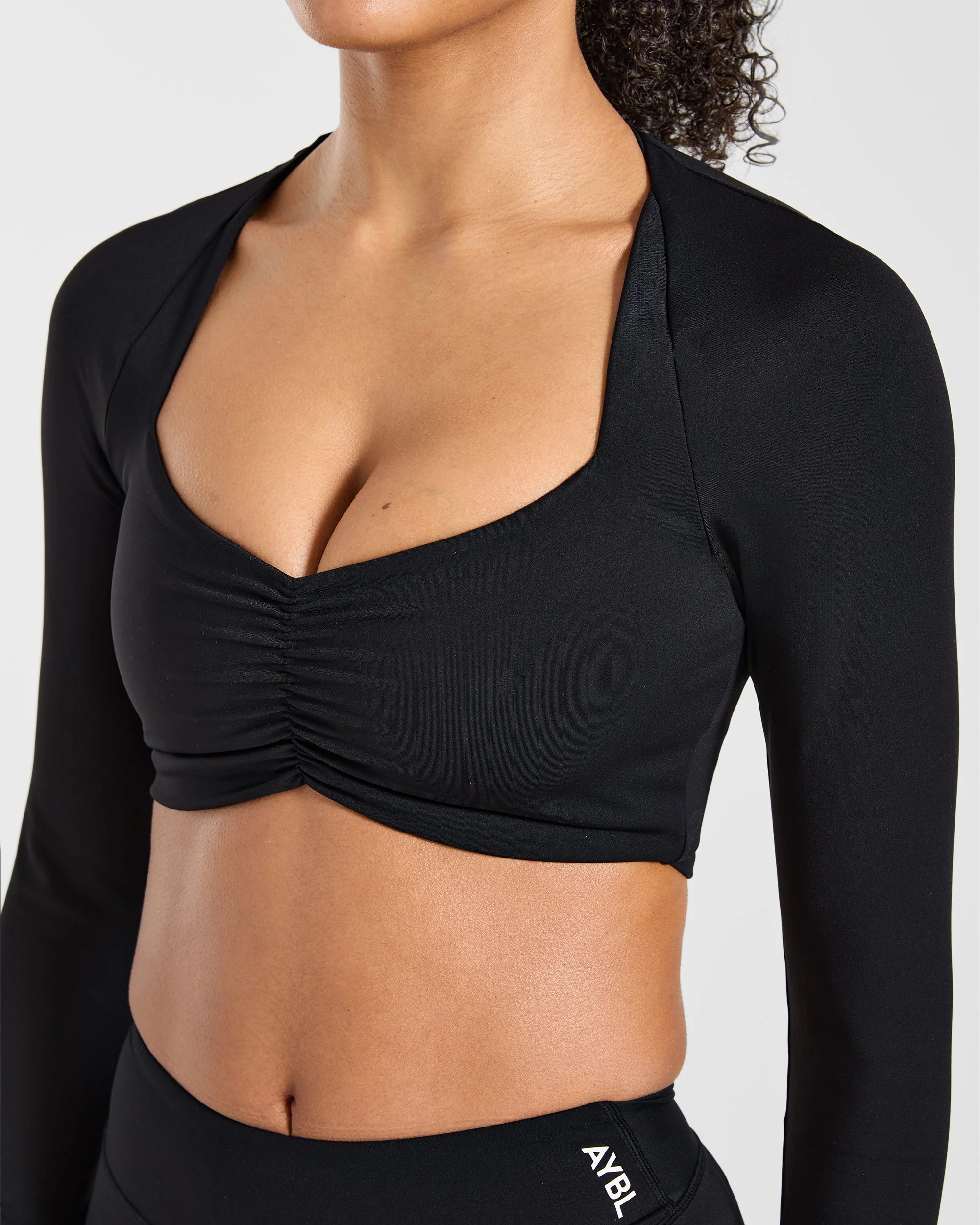 Physique Long Sleeve Crop Top - Black - Image 6