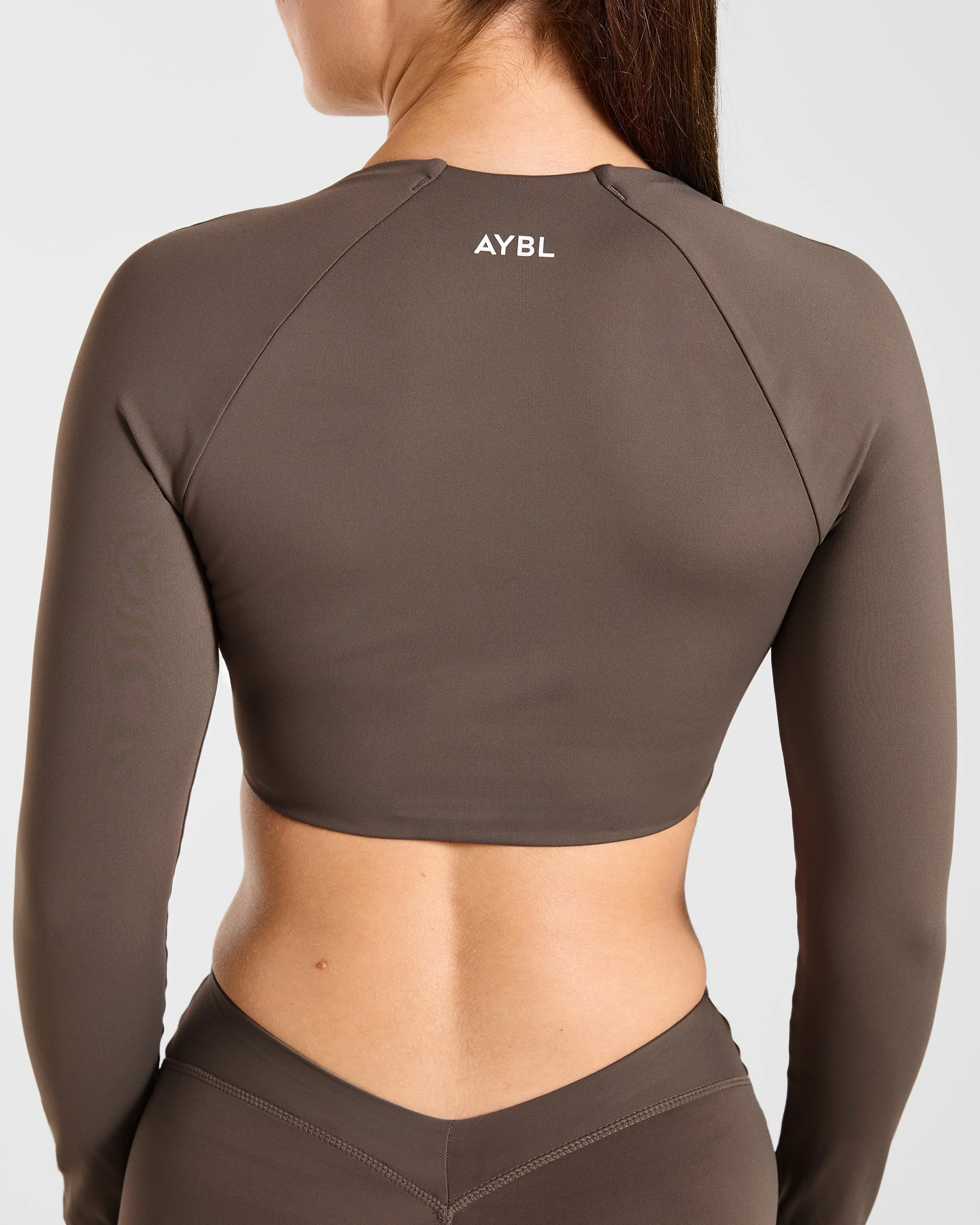 Physique Long Sleeve Crop Top - Brown - Image 5