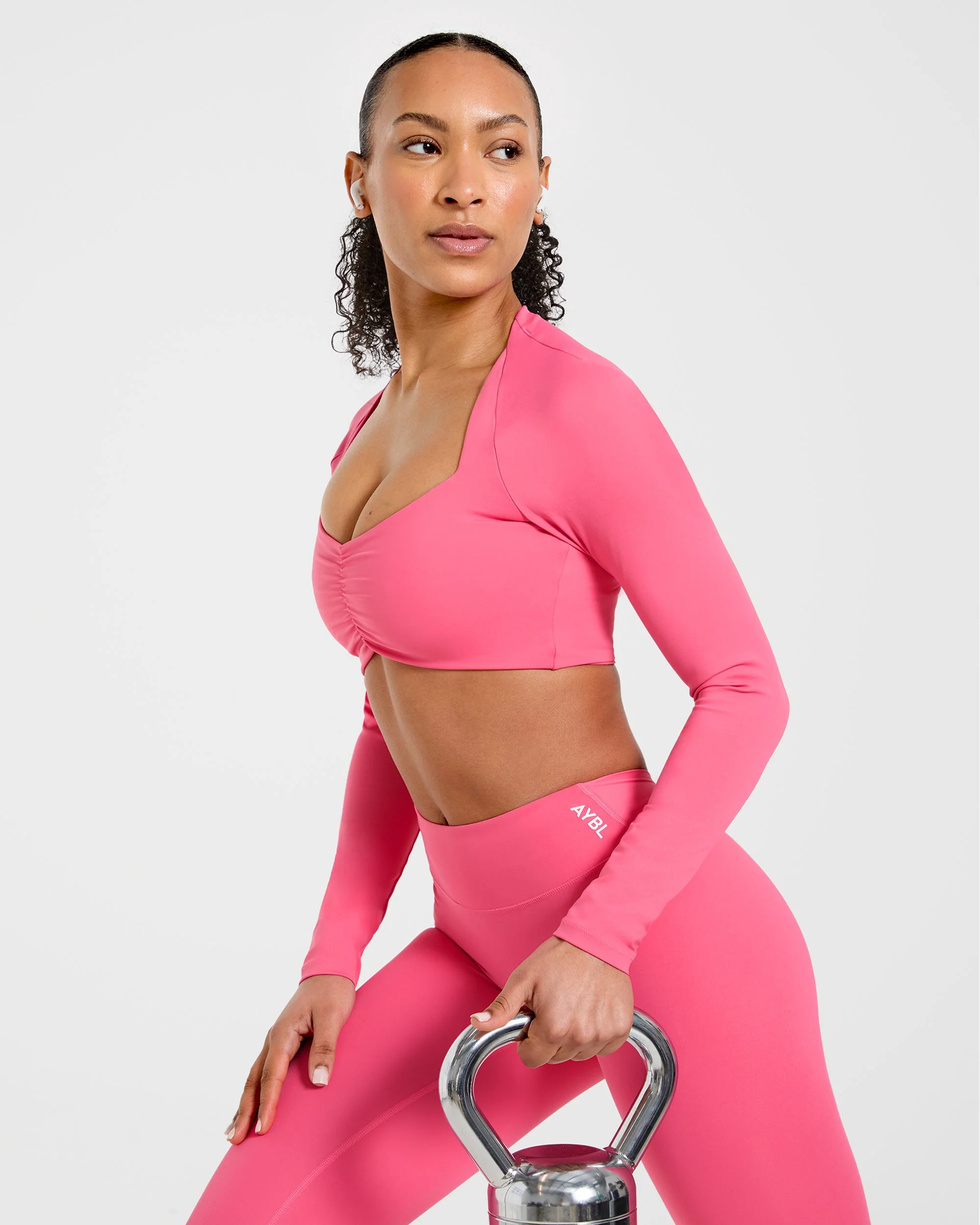 Physique Long Sleeve Crop Top - Roseberry Pink - Image 8