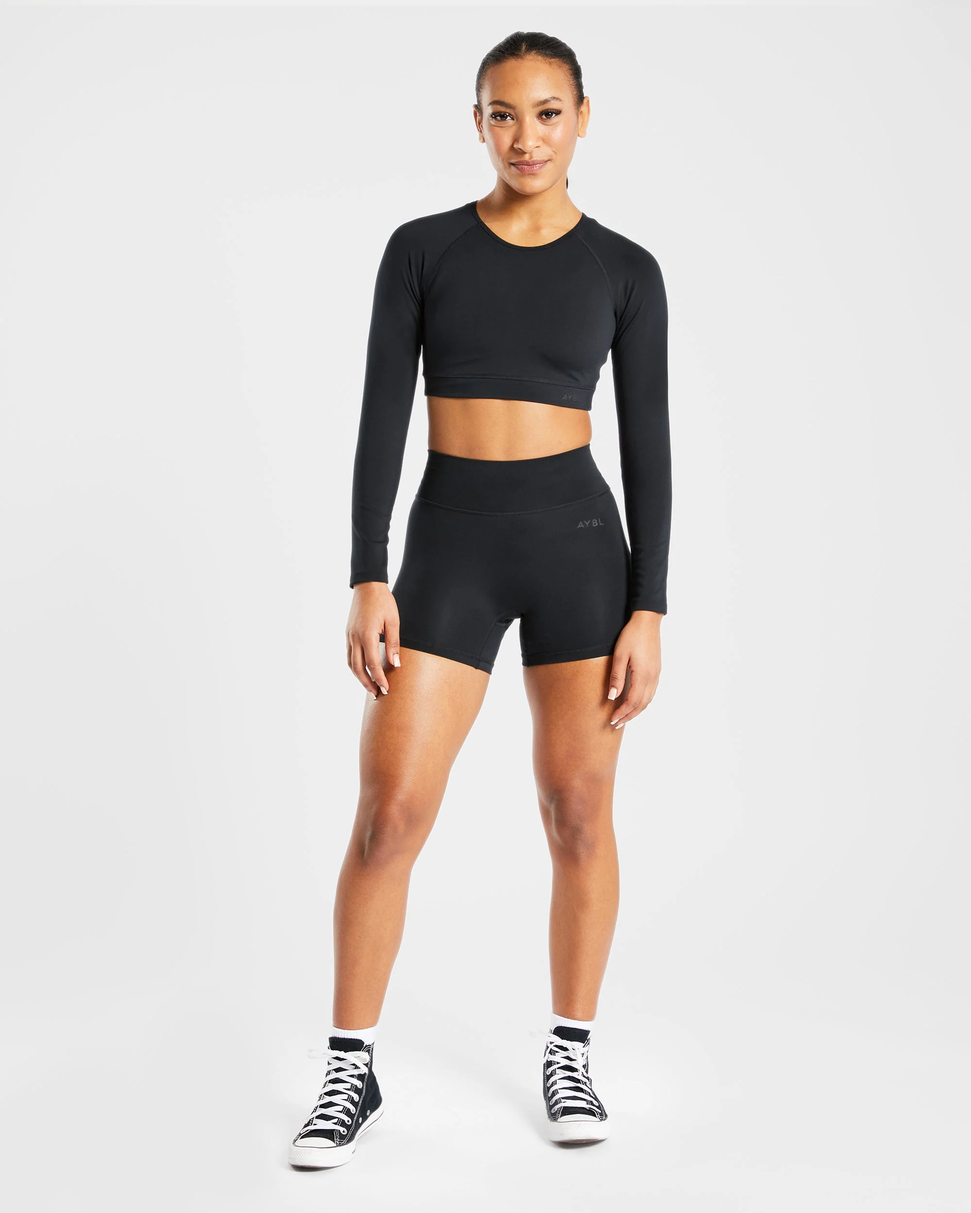 Staple Long Sleeve Crop Top - Black - Image 3
