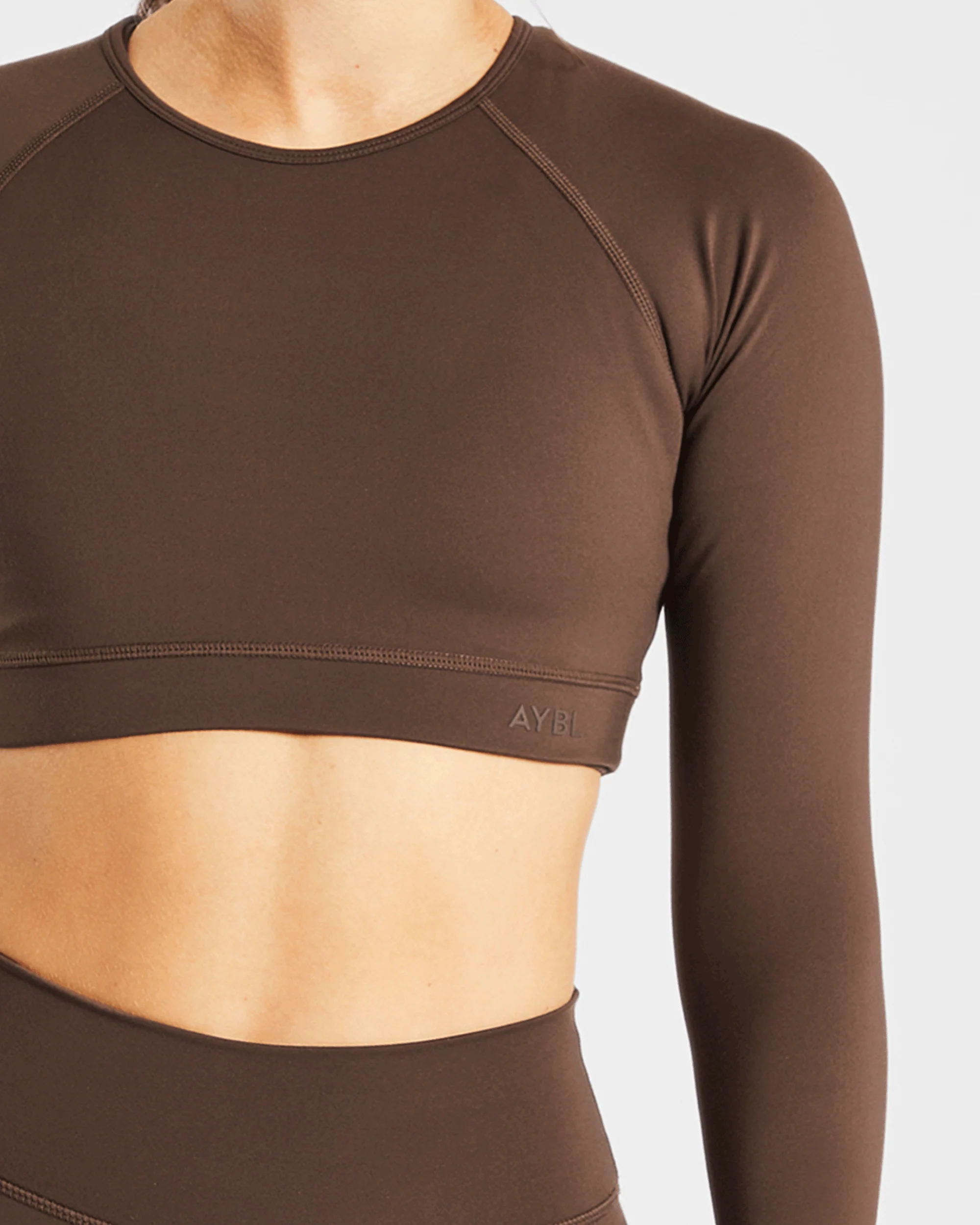 Staple Long Sleeve Crop Top - Brown - Image 5