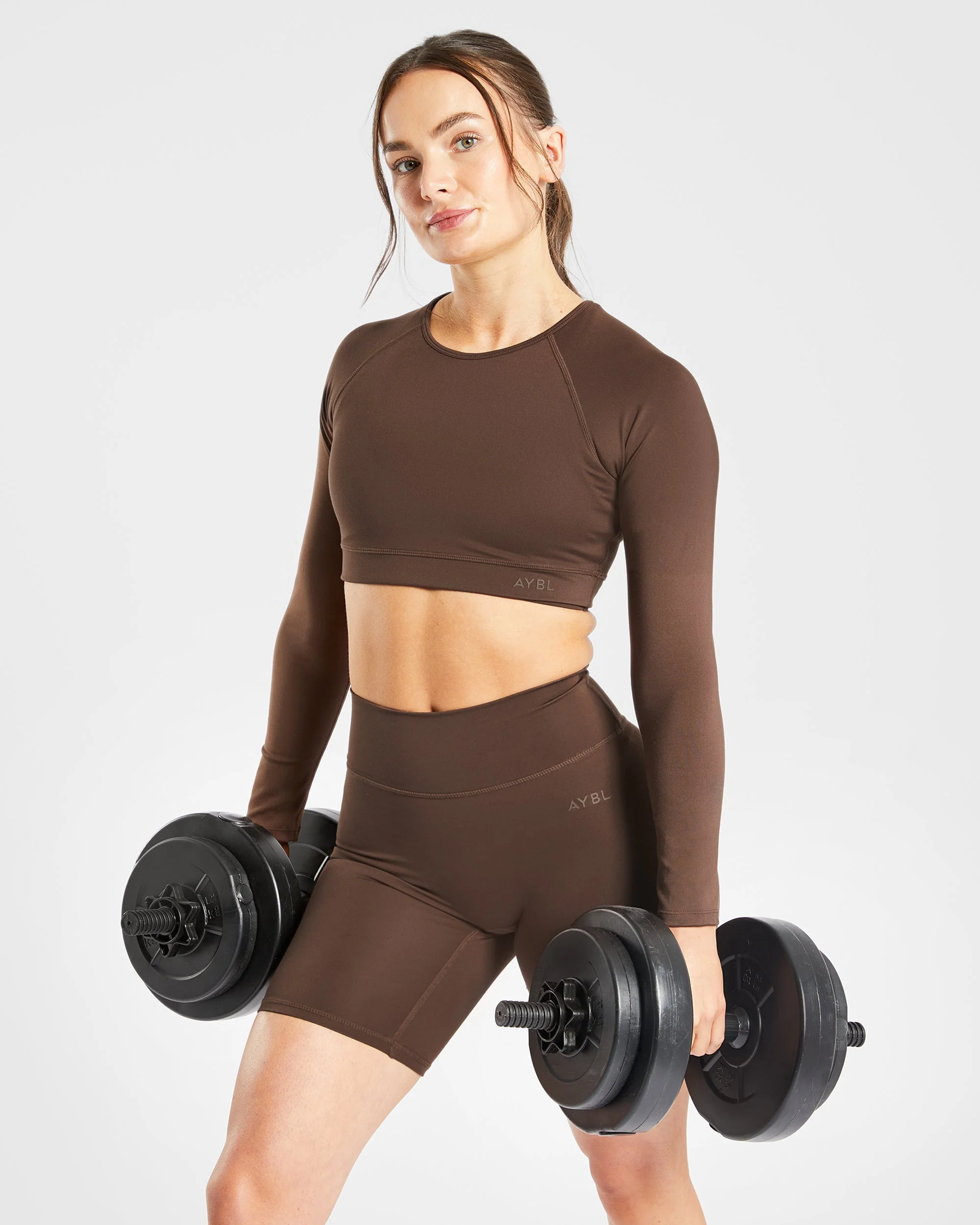 Staple Long Sleeve Crop Top - Brown - Image 8