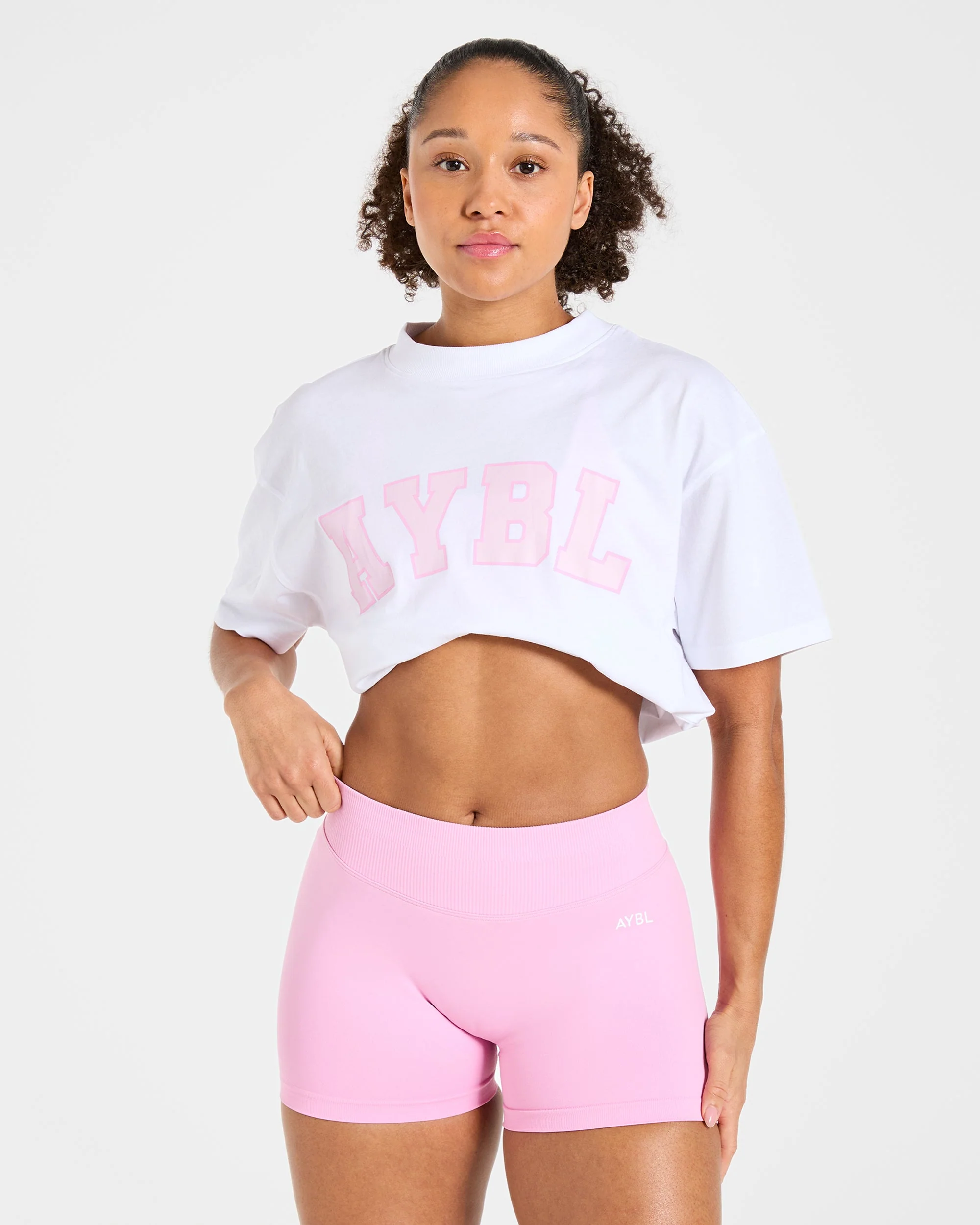 Varsity 2.0 Oversized T Shirt - White/Pink - Image 7